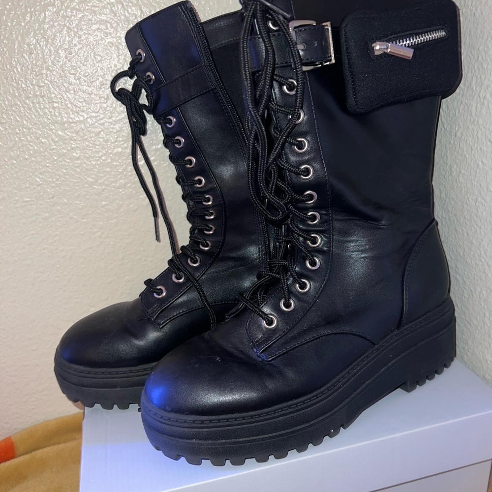 Goth aesthetic Cyber Y2k platform Combat Boots
